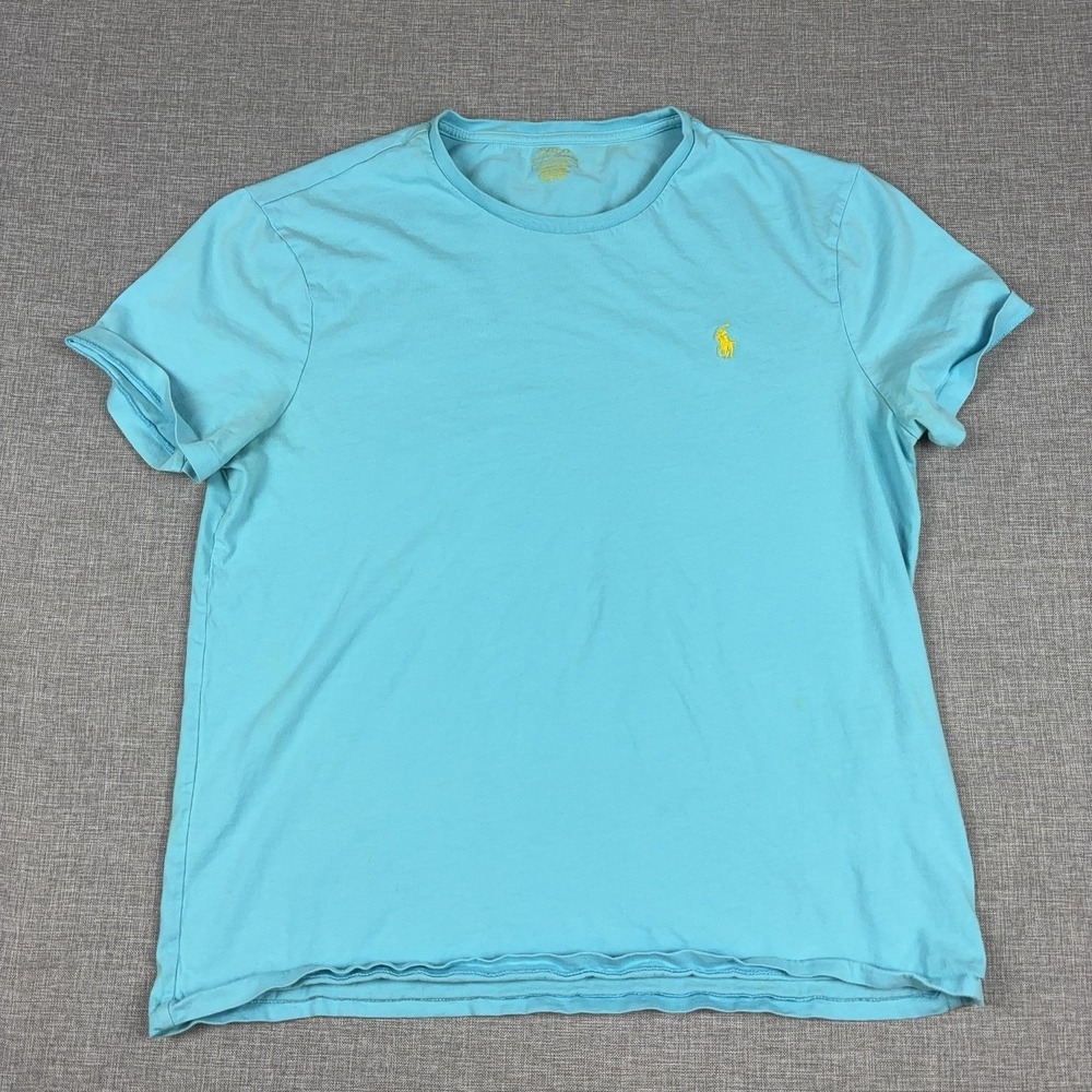 Polo Ralph Lauren Shirt Mens L Blue Tagless Crewneck Slim Fit Logo Jersey
